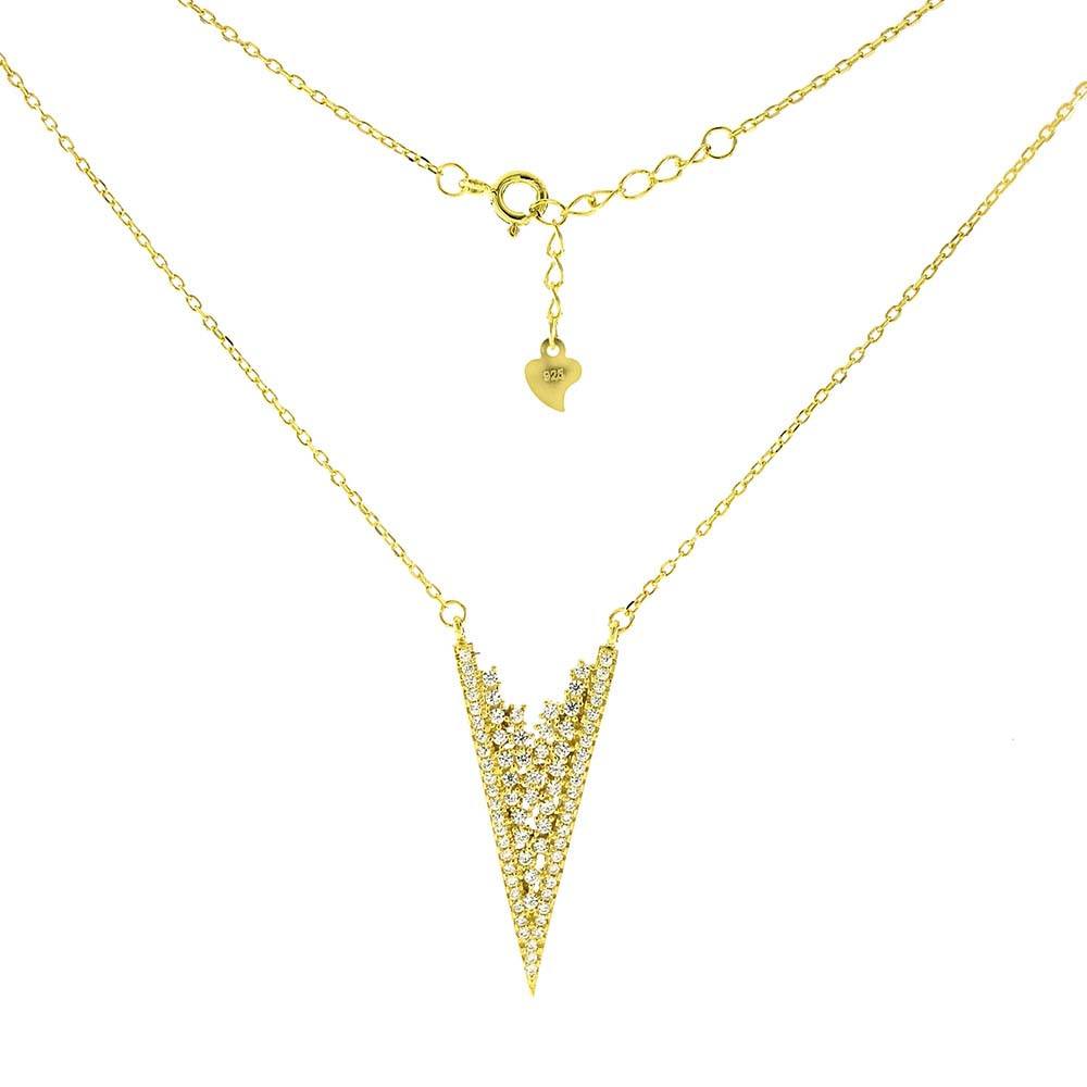 Sterling silverV Shape White CZ Gold Plated Necklace