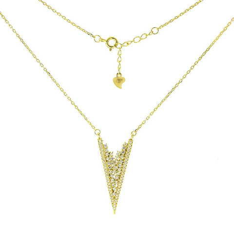 Sterling silverV Shape White CZ Gold Plated Necklace