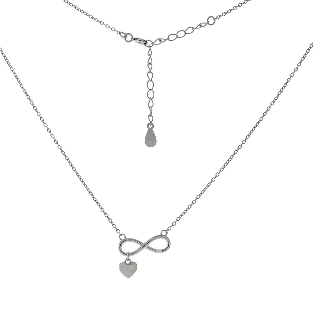 Sterling Silver Infinity With Dangle Heart Rhodium Necklace