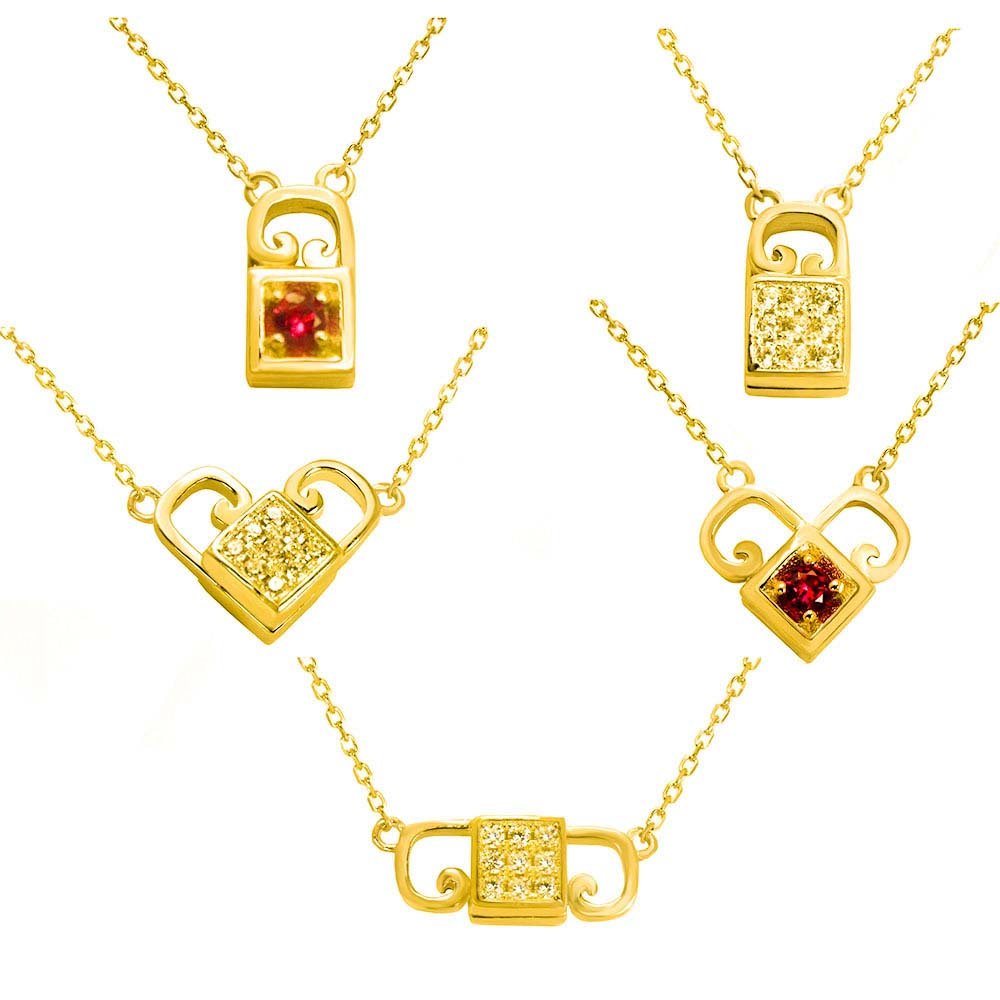 Sterling Silver Heart Lock Reversible Gold Plated Necklace