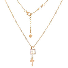 Load image into Gallery viewer, Sterling Silver CZ Lock And Key Pendant Rose Gold Plated Necklace