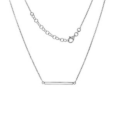 Italian Sterling Silver Diamond Cut Rolo Chain Straight Bar Necklace with Chain Extension of 2  and Lobster Claw Clasp Closure