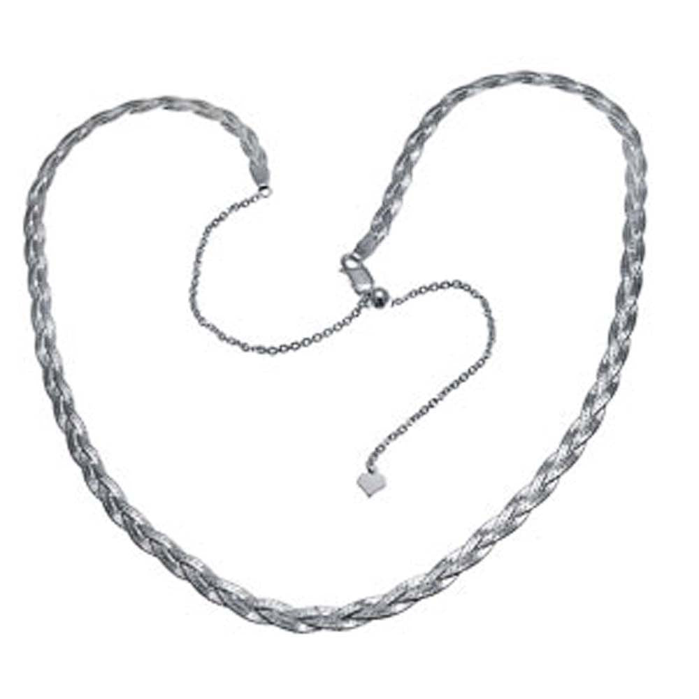 Sterling Silver Three Braid Heart Necklace with Adjustable Length of 18  up to 24  and Lobster Claw Clasp