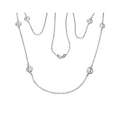 Italian Sterling Silver Fancy Long Necklace with Round DesignAnd Necklace Length of 35  and Lobster Clasp