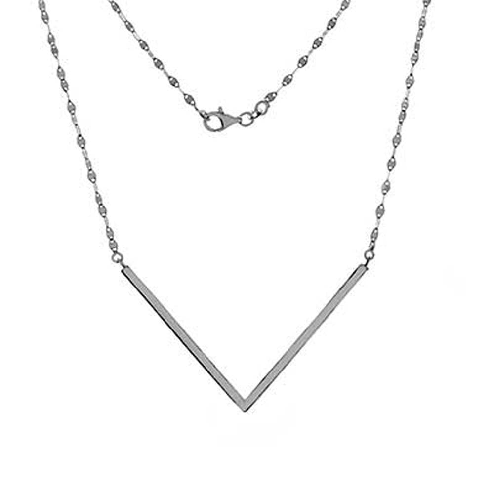 Italian Sterling Silver Confetti Chain V Shape Bar Necklace with Lobster Claw Clasp Closure