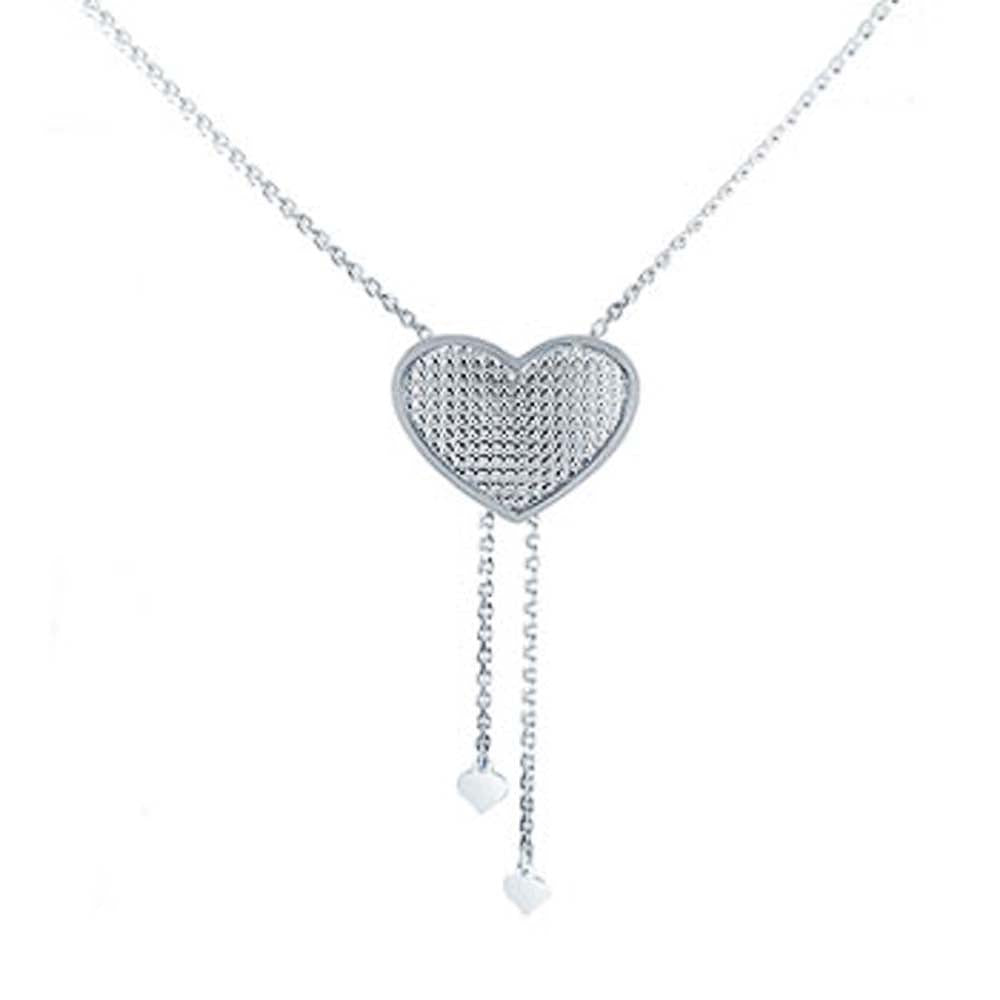 Sterling Silver Rolo Chain Diamond Cut Hammer Heart Sliding Necklace with an Adjustable Length up to 24