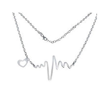 Load image into Gallery viewer, Italian Sterling Silver Stylish Heart and Heartbeat Necklace with Chain Length of 17  Plus 2  Extension and Lobster Clasp