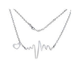 Italian Sterling Silver Stylish Heart and Heartbeat Necklace with Chain Length of 17  Plus 2  Extension and Lobster Clasp