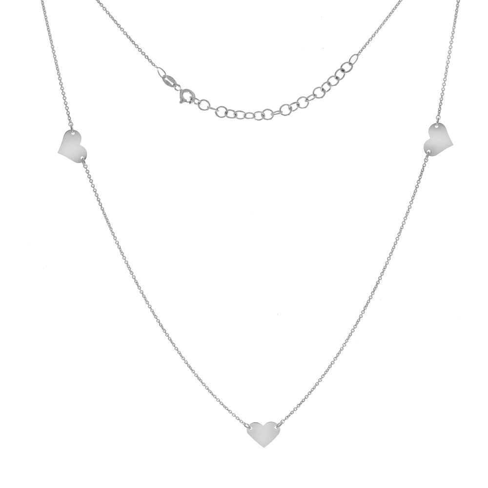 Sterling Silver Rolo With Polished Hearts Necklace