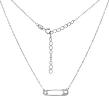 Load image into Gallery viewer, Sterling Silver Diamond Cut Chain With Cubic Zirconia Safety Pin Rhodium Necklace