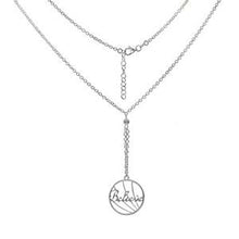 Load image into Gallery viewer, Italian Sterling Silver Rolo Chain With Believe Laser Cut Pendant NecklaceAnd Weisght 5.4 gramAnd Length 17 1/2 inchesAnd Diameter 22mm