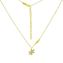 Load image into Gallery viewer, Sterling Silver Gold Plated Diamond Cut Cable Chain With Puzzle CZ Necklace