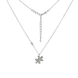 Sterling Silver Diamond Cut Cable Chain With Puzzle CZ Rhodium Necklace