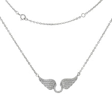 Load image into Gallery viewer, Sterling Silver Diamond Cut Cable Chain With Micro Pave CZ Angel Wing Necklace