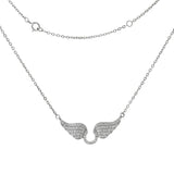 Sterling Silver Diamond Cut Cable Chain With Micro Pave CZ Angel Wing Necklace