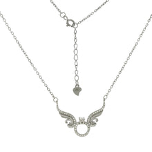 Load image into Gallery viewer, Sterling Silver Solitaire Ring With Wings Cubic Zirconia Rhodium Necklace