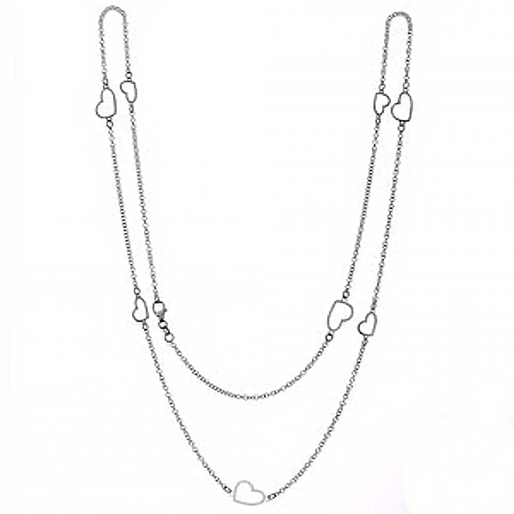 Italian Sterling Silver Stylish Rolo Heart Long NecklaceAnd Necklace Length of 36  and Lobster Claw Clasp
