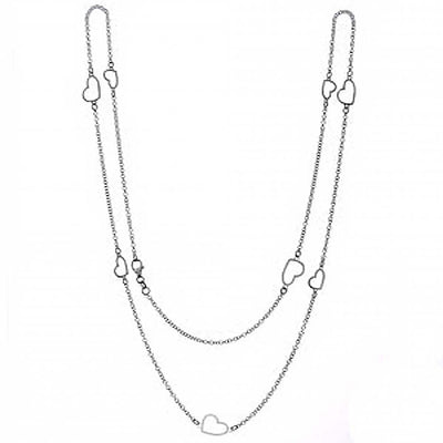 Italian Sterling Silver Stylish Rolo Heart Long NecklaceAnd Necklace Length of 36  and Lobster Claw Clasp