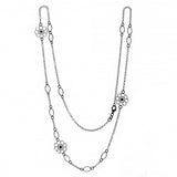 Rhodium Plated Italian Sterling Silver Rolo with Laser Cut Flowers NecklaceAnd and Necklace Length of 30