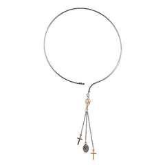 Sterling Silver Italian Religious Rhodium Choker Necklace