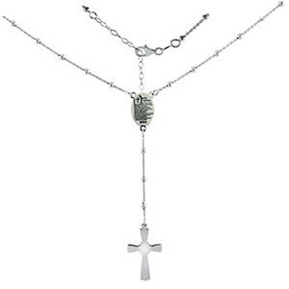Italian Sterling Silver 3mm Rosary Rhodium NecklaceAnd Weight 7.44gramsAnd Width 3mm