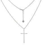 Sterling Silver Cross With Cable Diamond Cut Chain Rhodium Necklace