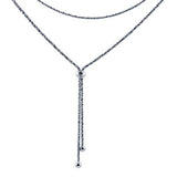 Sterling Silver Italian Fancy Adjustable Slider Y Rhodium Necklace