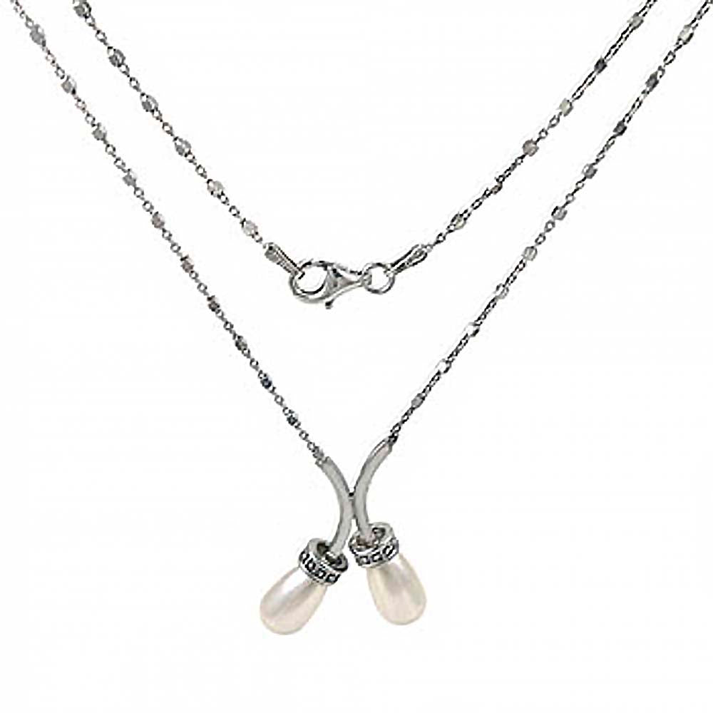 Rhodium Plated Italian Sterling Silver Swarovski Pearl Necklace with Lobster Claw Clasp Closure