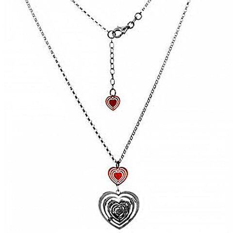 Sterling Silver Italian Laser-Cut Heart Necklace With Rose Gold Plated