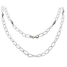 Load image into Gallery viewer, Sterling Silver Italian Fancy Oval Rolo Long Rhodium Necklace