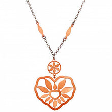 Load image into Gallery viewer, Rhodium Plated Italian Sterling Silver Rolo Necklace with Rose Gold Plated Heart and Flower Design and Necklace Length of 17
