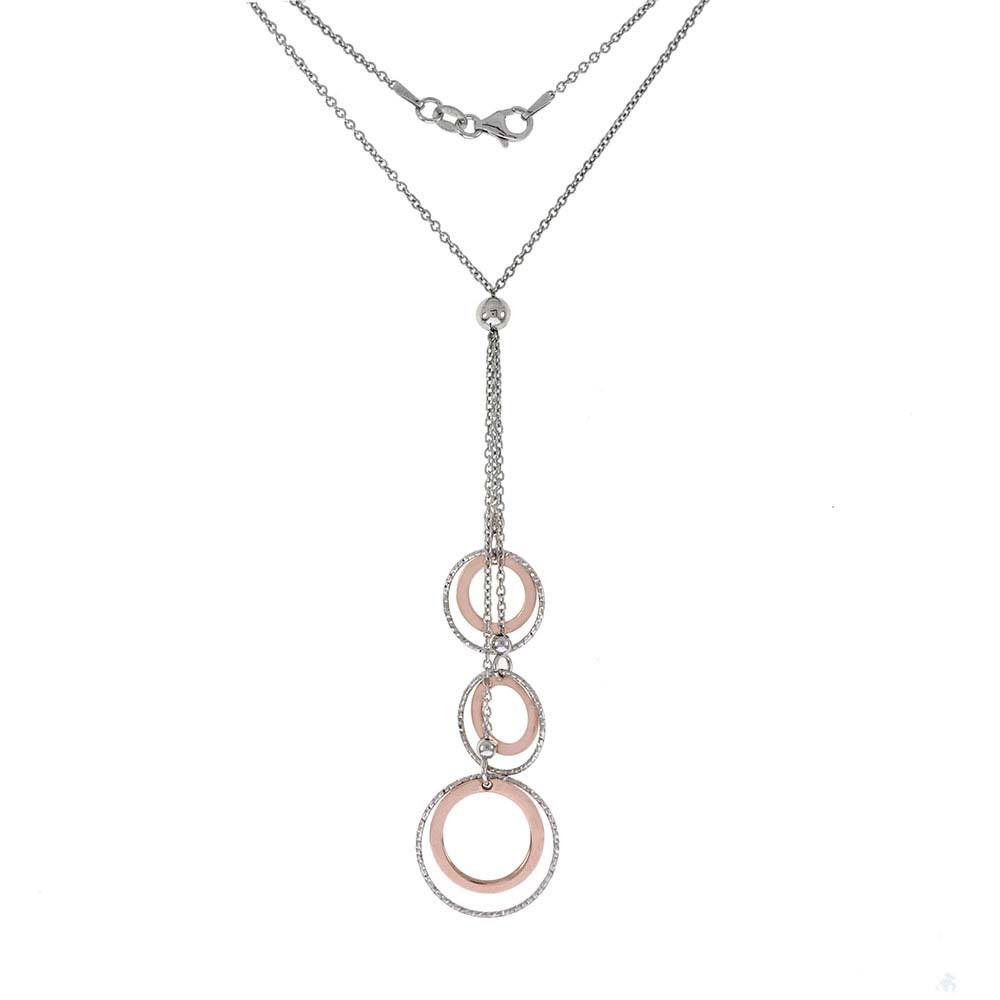 Sterling Silver Italian Fancy Rose Plated Rhodium Lariat Necklace