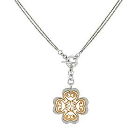 Italian Sterling Silver Rose Gold Plated Laser Cut Pendant Rhodium NecklaceAnd Length 18 inchesAnd Diameter 30mm