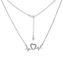 Load image into Gallery viewer, Sterling Silver Heartbeat And CZ Heart Rhodium Necklace