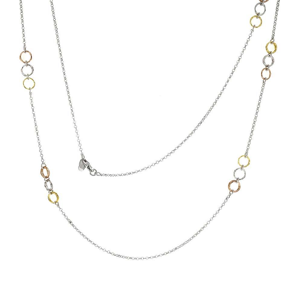 Sterling Silver Italian Fancy Tri-Color Rhodium Long Necklace