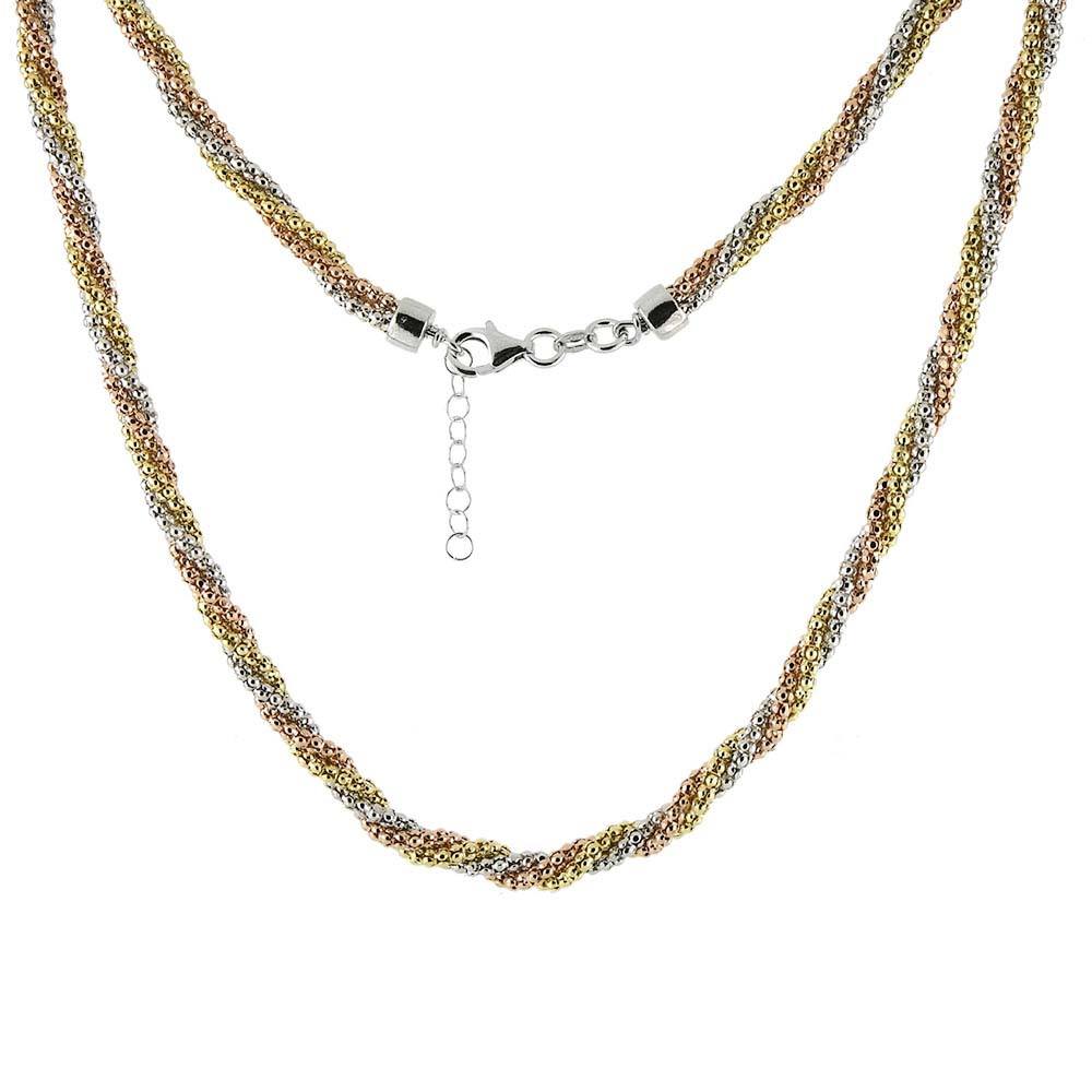 Sterling Silver Italian Tri Color Twisted Popcorn Necklace