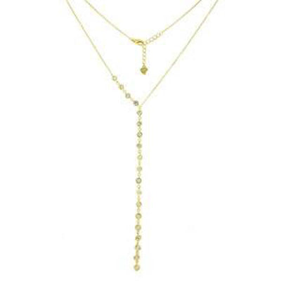 Sterling Silver Round Bezel CZ Gold Plated Lariat NecklaceAnd Length 21 inchesAnd Width 3.9mm