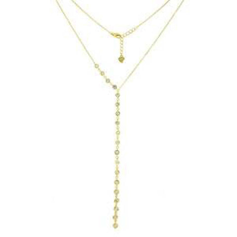 Sterling Silver Round Bezel CZ Gold Plated Lariat NecklaceAnd Length 21 inchesAnd Width 3.9mm