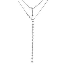 Load image into Gallery viewer, Sterling Silver Round Bezel CZ Rhodium Lariat NecklaceAnd Length 21 inchesAnd Width 3.9mm