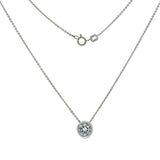Sterling Silver Cubic Zirconia Bezel Setting With Rolo Diamond Cut Chain Rhodium Necklace