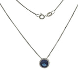 Sterling Silver Blue Cubic Zirconia Bezel Setting With Box Chain Rhodium Necklace