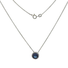 Load image into Gallery viewer, Sterling Silver Blue Cubic Zirconia Bezel Setting With Rolo Diamond Cut Chain Rhodium Necklace