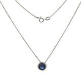 Sterling Silver Blue Cubic Zirconia Bezel Setting With Rolo Diamond Cut Chain Rhodium Necklace