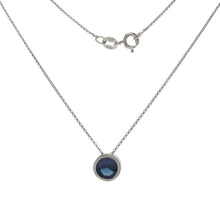 Load image into Gallery viewer, Sterling Silver Blue Cubic Zirconia Bezel Setting With Rolo Chain Rhodium Necklace