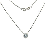 Sterling Silver Cubic Zirconia Bezel Setting With Rhodium Box Chain Necklace