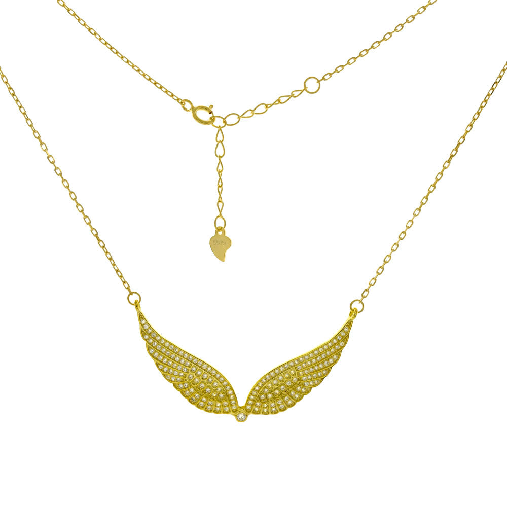 Sterling Silver Cubic Zirconia Angel Wing Gold Plated Necklace