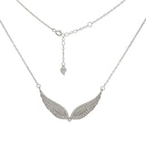 Sterling Silver Cubic Zirconia Angel Wing Rhodium Necklace