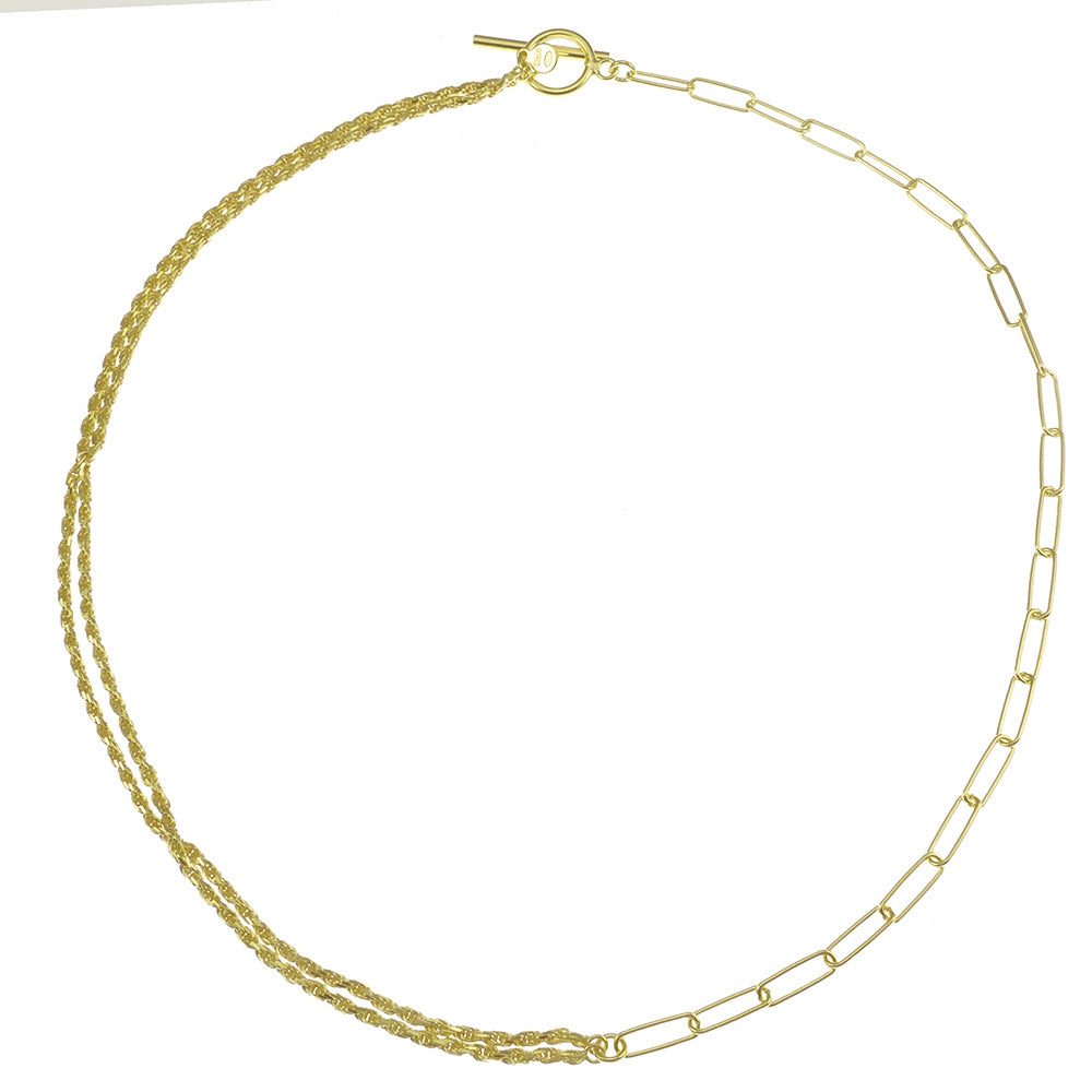Sterling Silver Gold Plated Double Rope Paperclip With Toggle Necklace