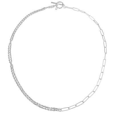 Sterling Silver Double Rope Paperclip With Toggle Necklace