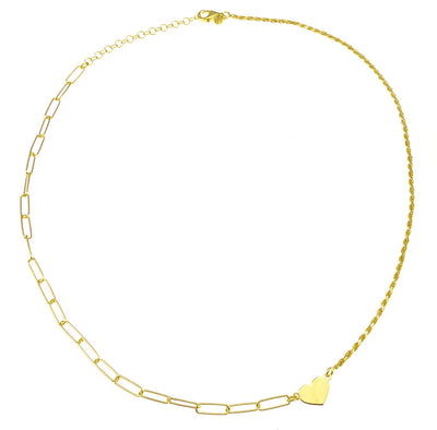 Sterling Silver Gold Plated Rope Paperclip With Engraveable Heart Pendant Necklace